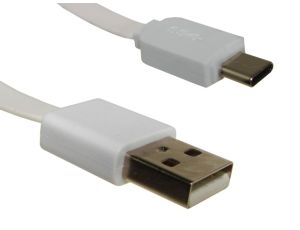 Kabel USB wtyk A- Type-C 1,0m biały płaski