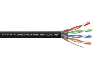 Przewód UTP5 drut CCA 305m UV czarny MAXCABLE
