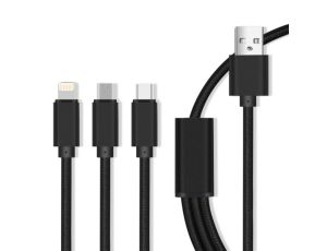 Kabel USB wtyk A- 3w1 Micro USB/ Type-C/ 8-PIN Fas