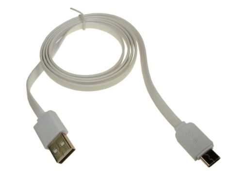 Kabel USB wtyk A- Type-C 1,0m biały płaski - 3