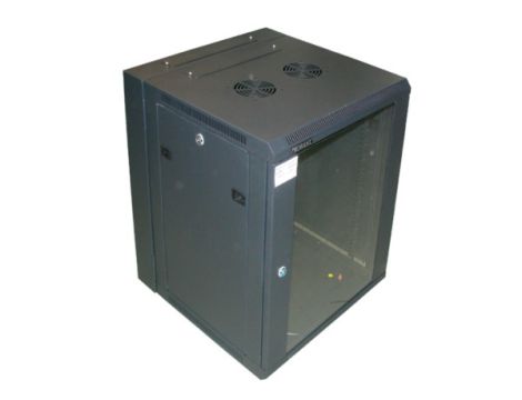 Szafa 19" wisząca KERN 15U 600x600 RAL9004 szkło