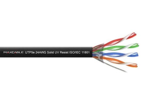 Przewód UTP5E drut Cu UV czarny MAXCABLE