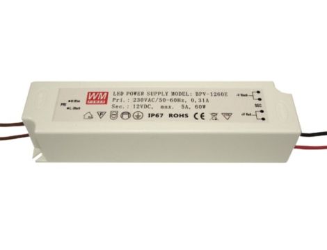 Zasilacz LED 12V  60W napięciowy IP67 plastik   EK