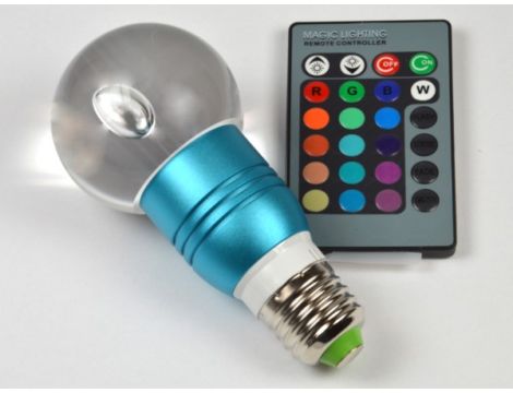 Żarówka LED Gais  E27 3W  RGB z pilotem niebieska-