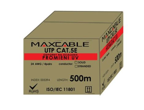 Przewód UTP5E drut Cu UV czarny 500m MAXCABLE - 2