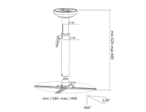Uchwyt projektora sufitowy 520-600mm z przegubem L - 3