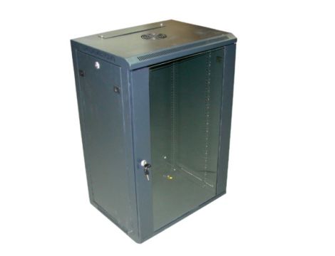 Szafa 19' wisząca ZETA 18U 600x450 RAL9004 szkło d